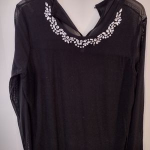 INC Black Rhinestone Long sleeve Top Size XL